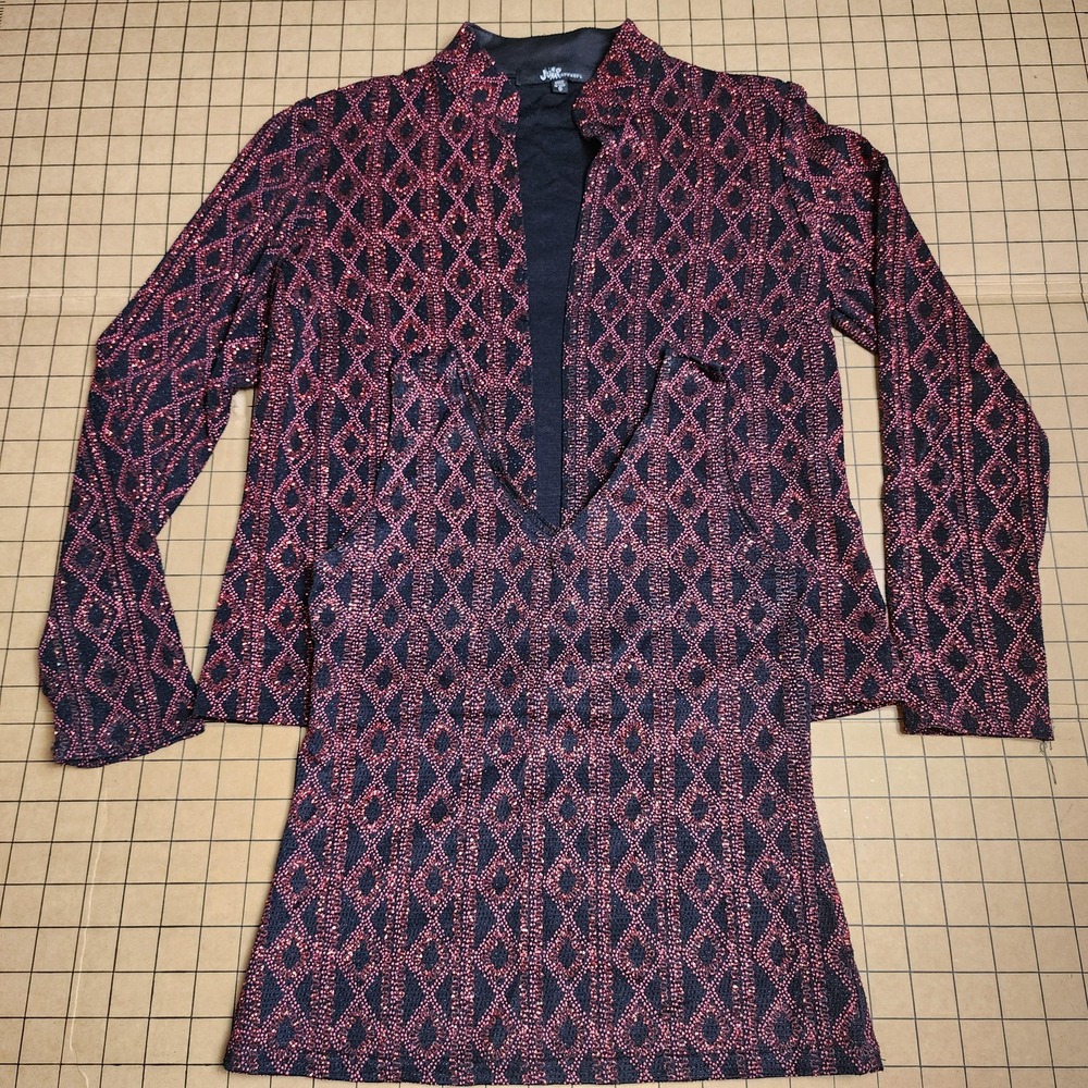 Red and black 90s shimmery glitter two piece jacket and sleeveless top